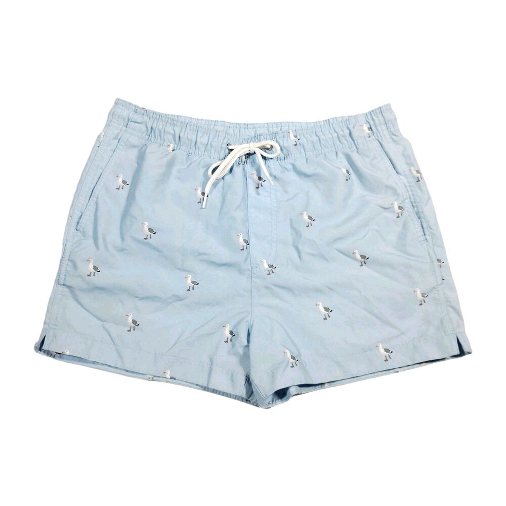 H&M Men's Light Blue Seagull Swim Trunks S Swimsuit Shorts Beach Resort